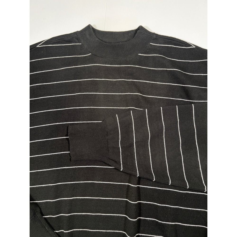 Bachrach USA Mens XL Black White Striped 100% Cotton Mock Neck Sweater RN 71961